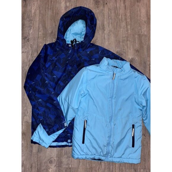 All In Motion Jacket Set Boys L 12/14 Blue 3 In 1 System Hooded Water Resistant - Picture 1 of 16
